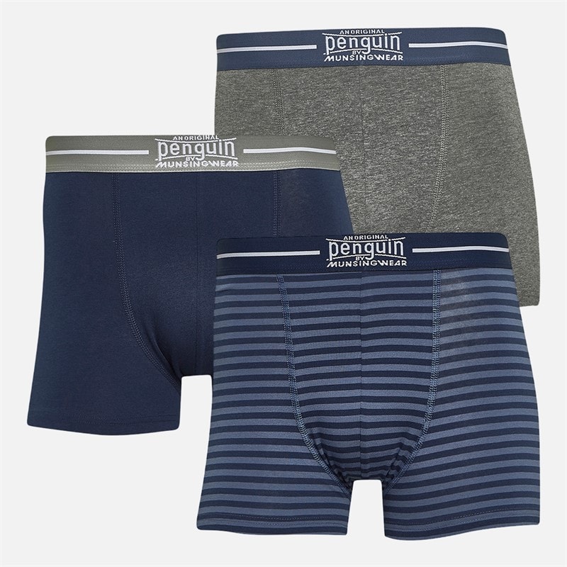 Original Penguin Mens Three Pack Boxers Stripe/Grey/Blue - Image 1