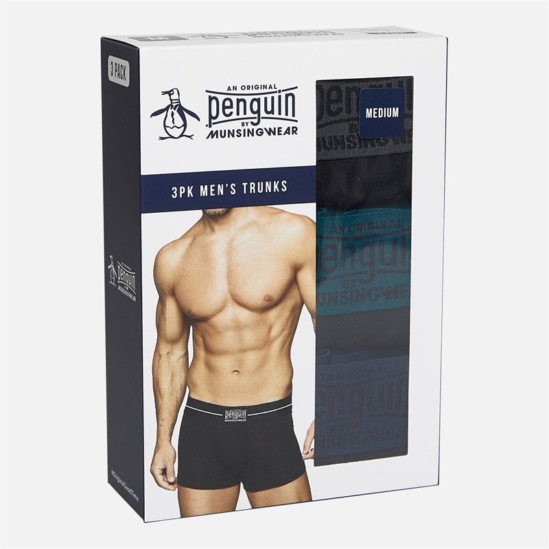 Original Penguin Mens Three Pack Penguin Trunks Black/Grey - Image 2