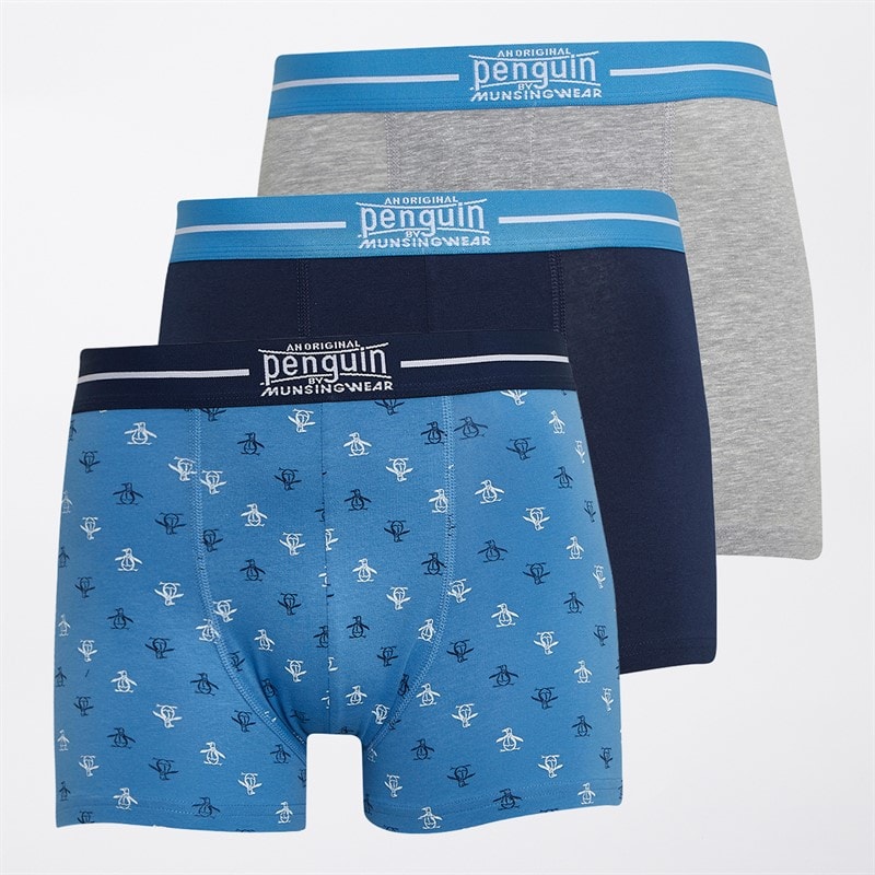 Original Penguin Mens Three Pack Penguin Trunks AOP Pete/Navy - Image 1