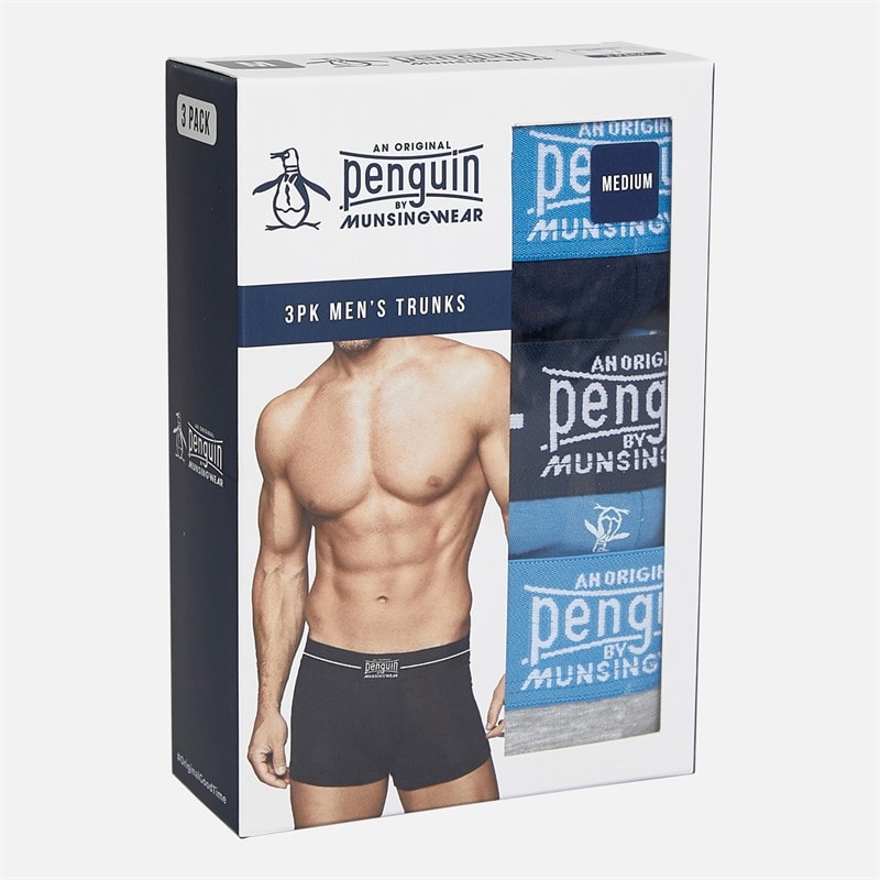 Original Penguin Mens Three Pack Penguin Trunks AOP Pete/Navy - Image 2