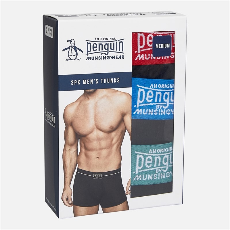 Original Penguin Mens Three Pack Penguin Trunks Black/Red/Blue - Image 2