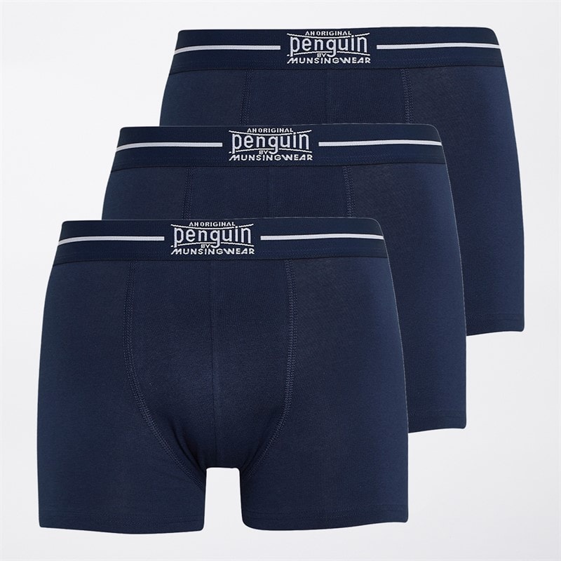 Original Penguin Mens Three Pack Penguin Trunks Navy/White - Image 1