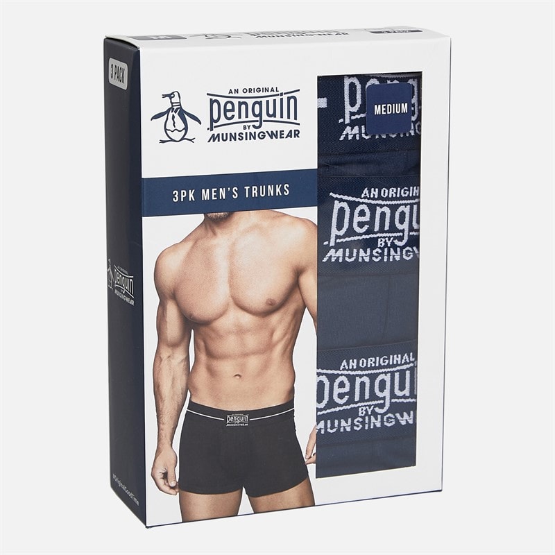 Original Penguin Mens Three Pack Penguin Trunks Navy/White - Image 2