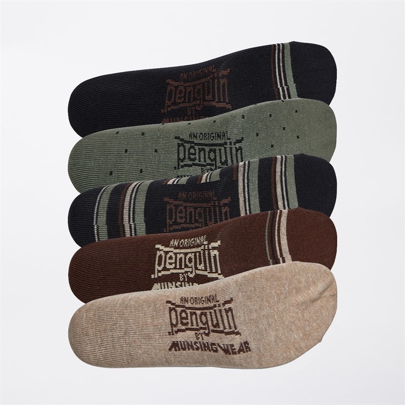 Original Penguin Mens Five Pack Socks Black/Brown - Image 2