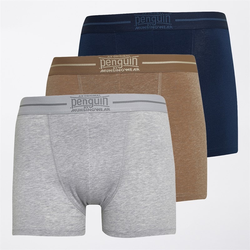 Original Penguin Mens Three Pack Penguin Trunks Oat/Navy/Grey - Image 1