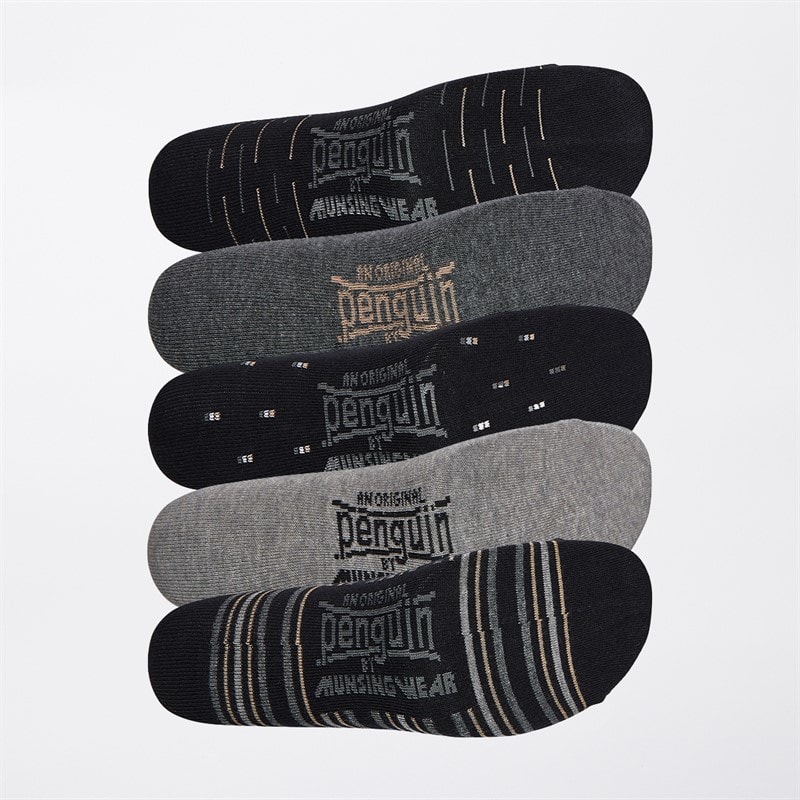 Original Penguin Mens Five Pack Socks Black/Grey - Image 2