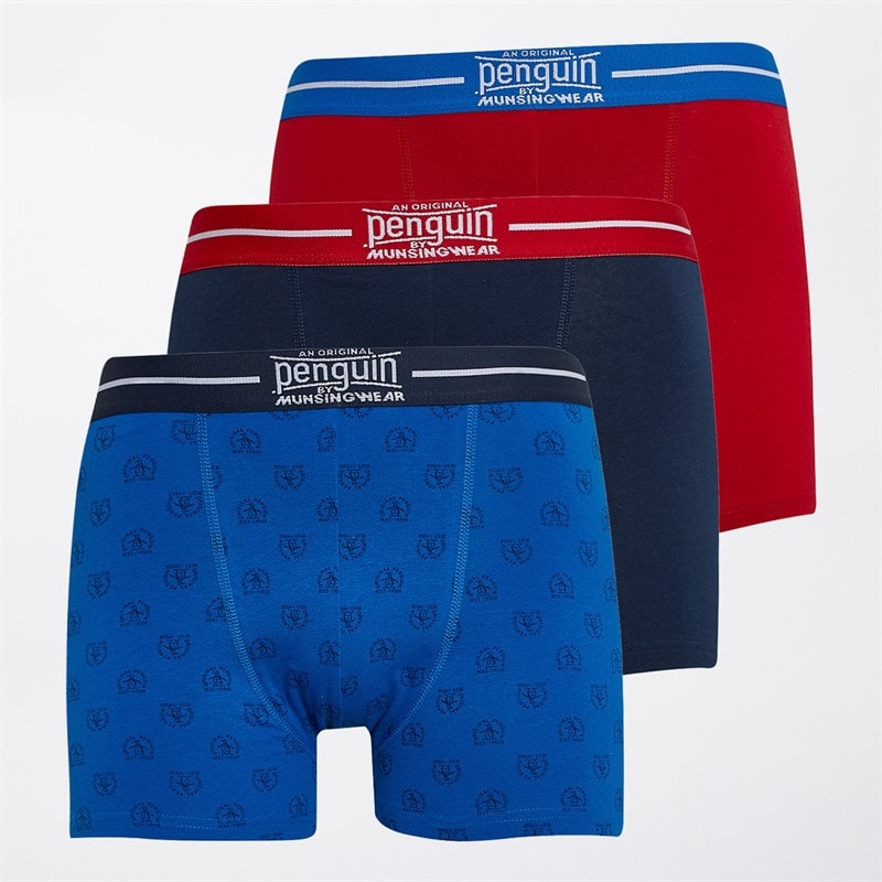Original Penguin Mens Three Pack Penguin Boxers Red/Blue - Image 1