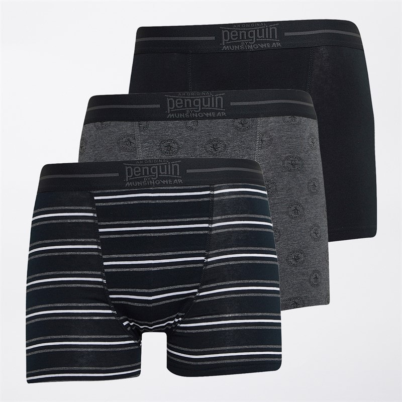 Original Penguin Mens Three Pack Penguin Trunks Circle/Stripe/Mono
