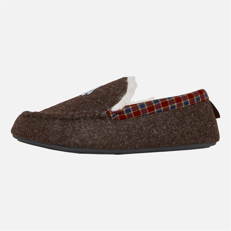Original Penguin Mens Bedtime Tartan Moccasin Slippers Chocolate - Image 2