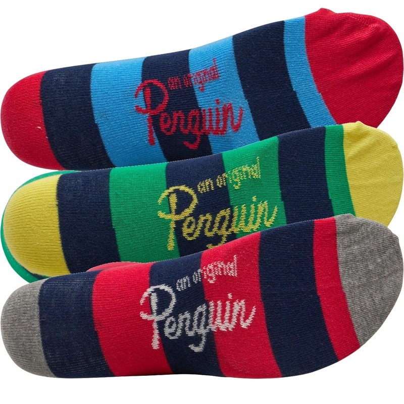 Original Penguin Mens Three Pack Design Rugby Stripe Socks Blue/Green/Red - Image 2