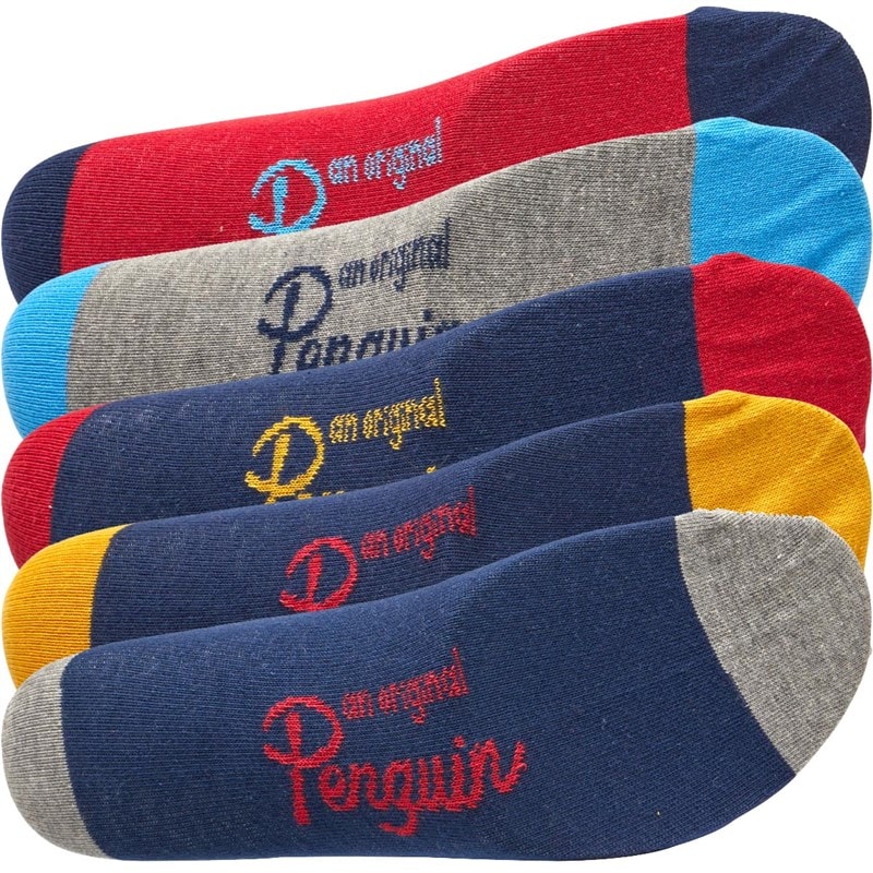 Original Penguin Mens Five Pack Spots Stripe Socks Navy/Grey/Red Multi - Image 2