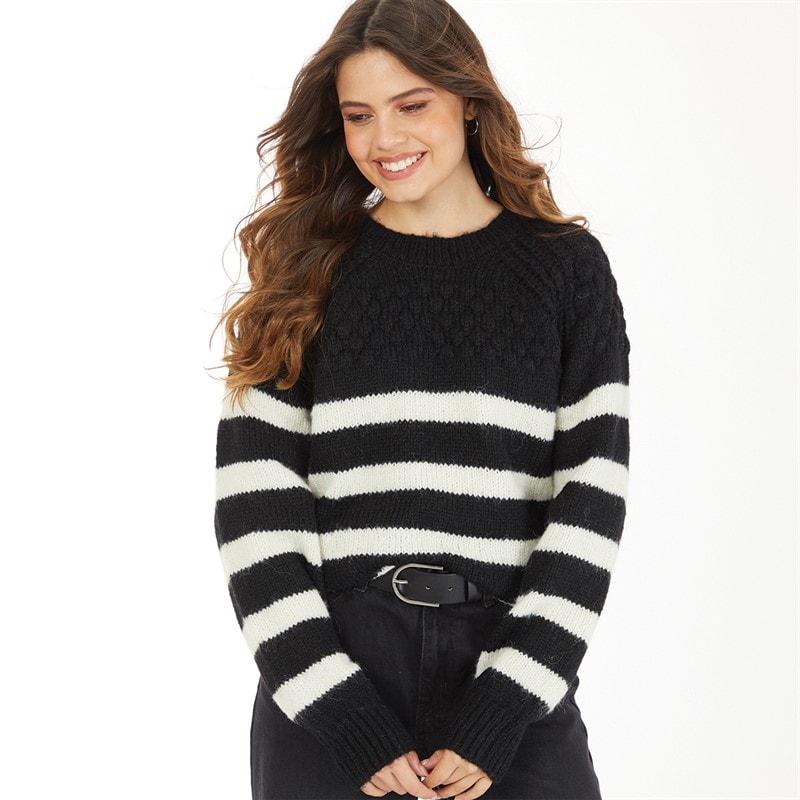 Only Womens Billie Life Stripe Jumper Black - Image 1