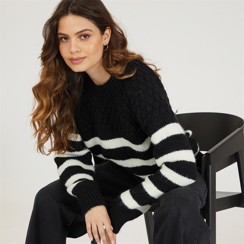 Only Womens Billie Life Stripe Jumper Black - Image 3