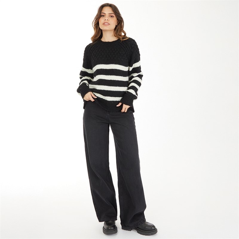Only Womens Billie Life Stripe Jumper Black - Image 4
