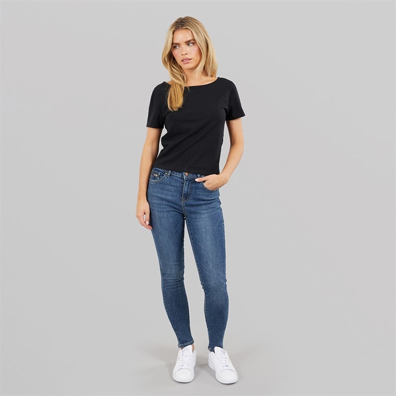 Only Womens Yoke Push Up Skinny Jeans Dark Blue Denim - Image 3
