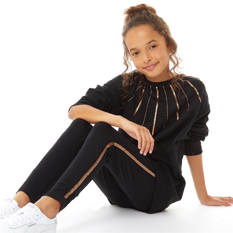 Pindydoll Girls Taylor Embellished Sweatshirt And Legging Set Jet Black