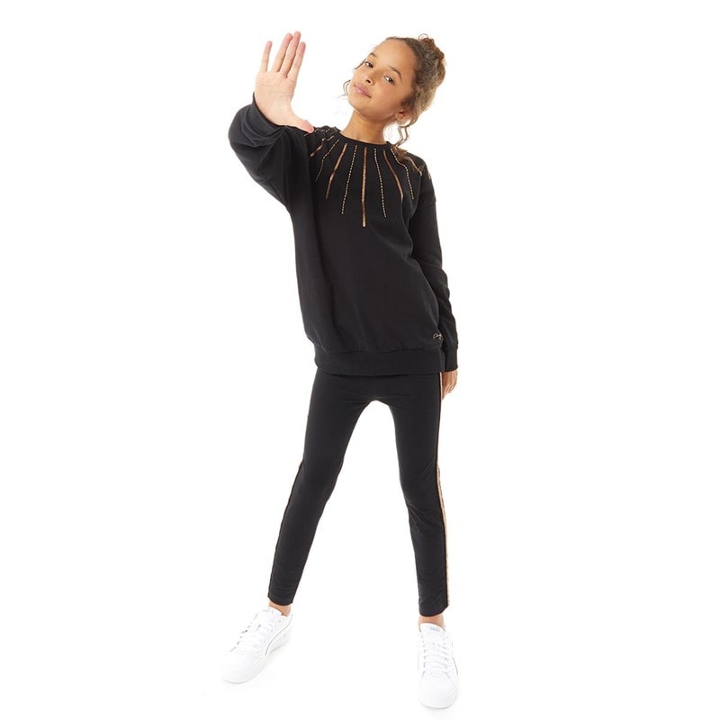 Pindydoll Girls Taylor Embellished Sweatshirt And Legging Set Jet Black - Image 3