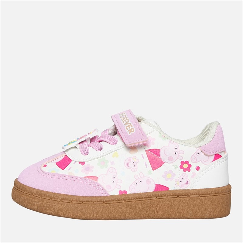 Peppa Pig Infant Girls Flower Court Trainers White/Pink/Multi - Image 1