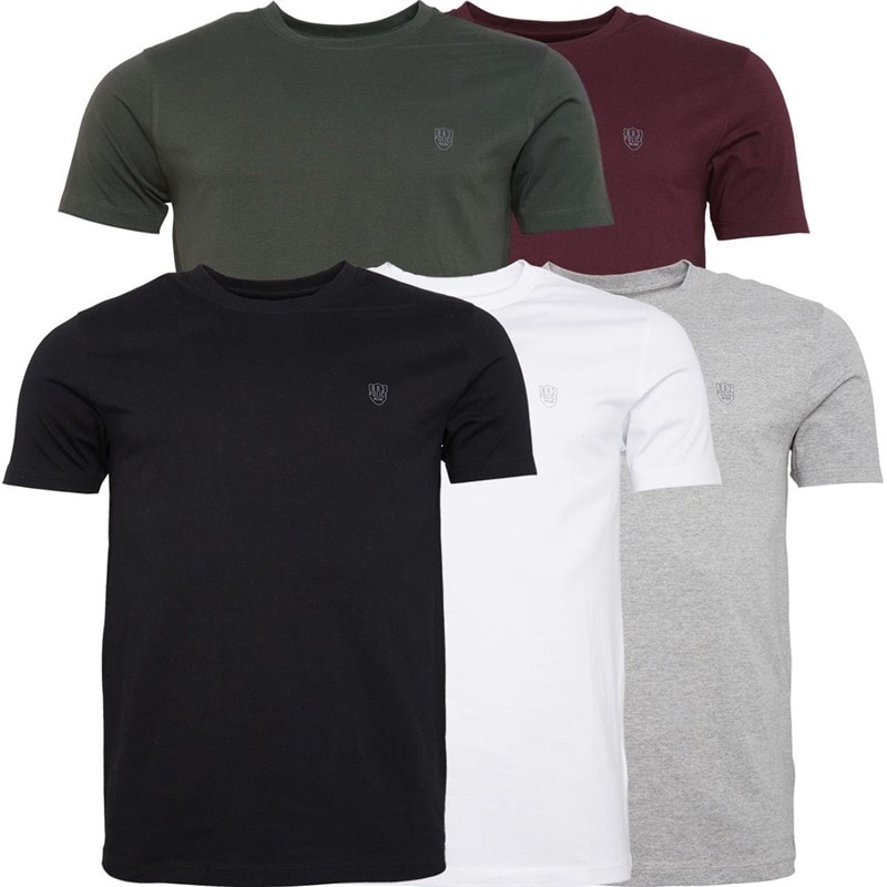 883 Police Mens Saxe Five Pack T-Shirts White/Black/Grey/Khaki/Burgundy