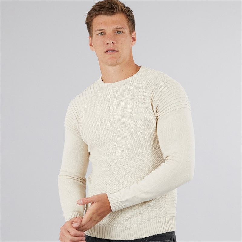 883 Police Mens Aras Crew Neck Jumper Ecru