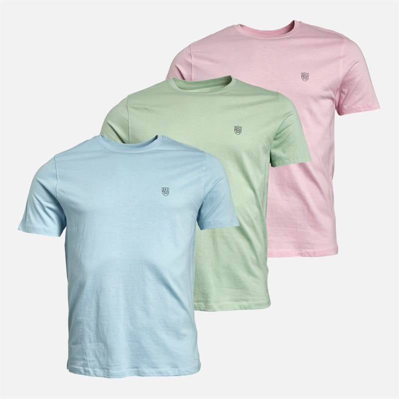 883 Police Mens Forbes Three Pack T-Shirts Sky Blue/Pink/Mint