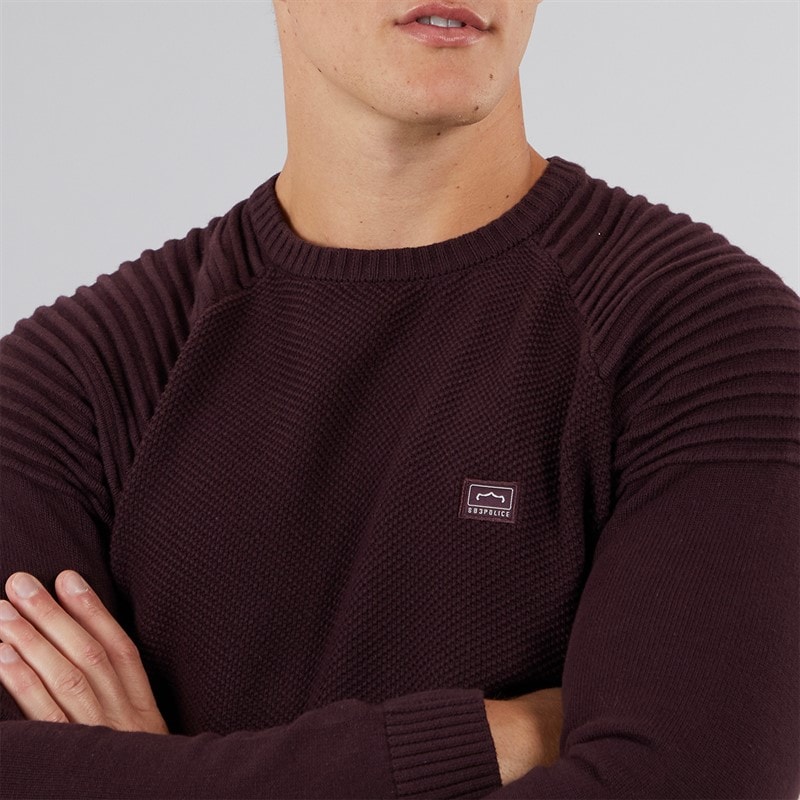 883 Police Mens Aras Crew Neck Jumper Burgundy - Image 3