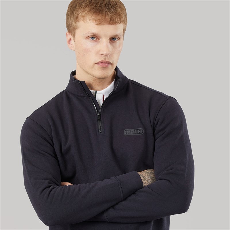 883 Police Mens Mossley 1/4 Zip Sweatshirt Navy - Image 3