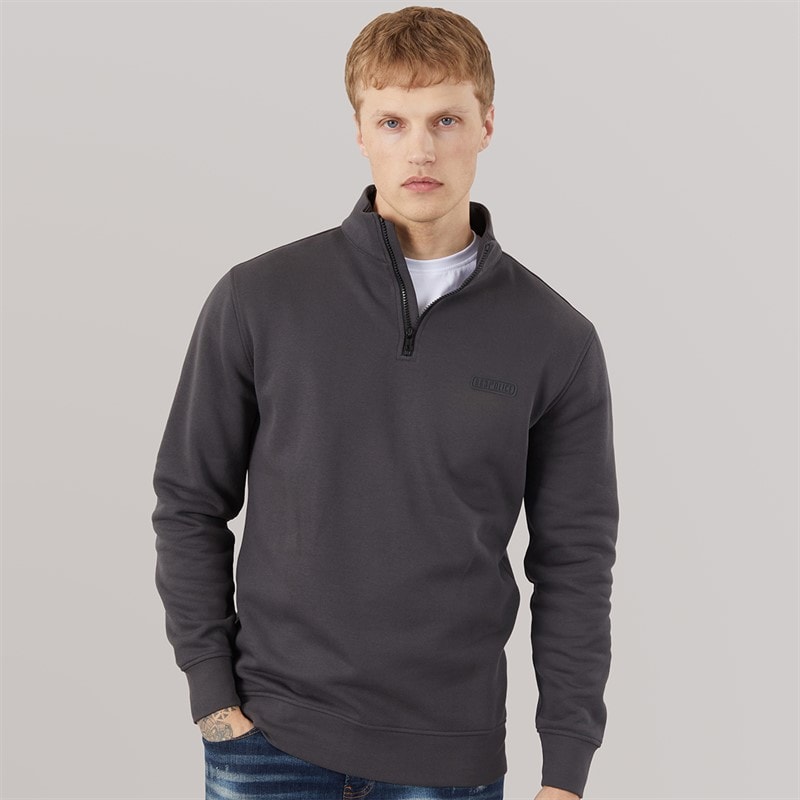 883 Police Mens Mossley 1/4 Zip Sweatshirt Dusty Grey - Image 1