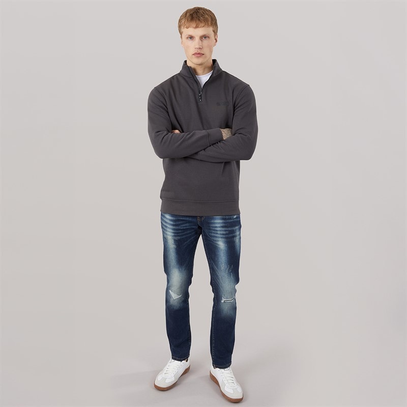 883 Police Mens Mossley 1/4 Zip Sweatshirt Dusty Grey - Image 4