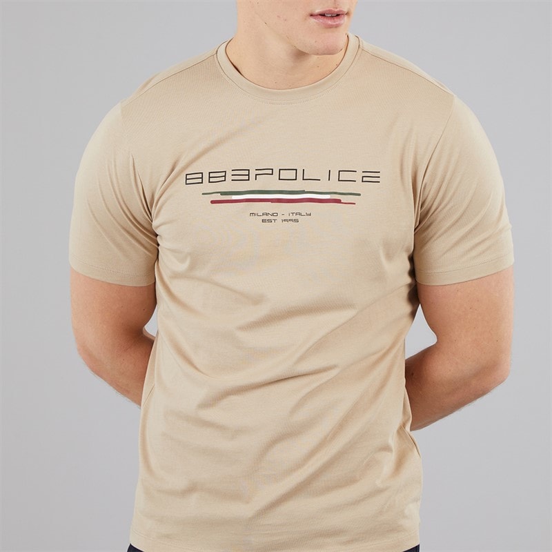 883 Police Mens Clusone T-Shirt Pastel Camel - Image 3