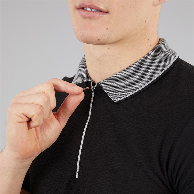 883 Police Mens Snape Quarter Zip Polo Shirt Black - Image 3
