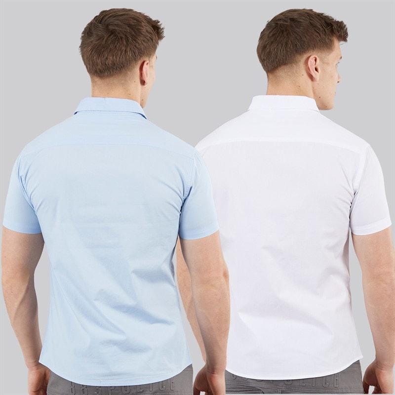 883 Police Mens Dobbelt Two Pack Short Sleeve Shirts Sky/White - Image 2