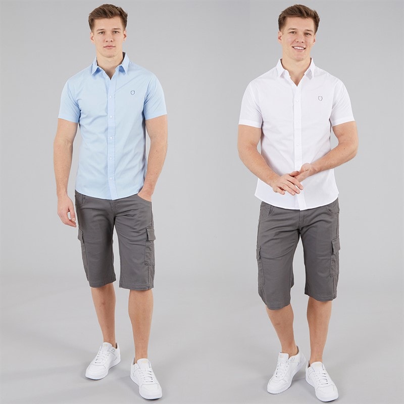 883 Police Mens Dobbelt Two Pack Short Sleeve Shirts Sky/White - Image 4