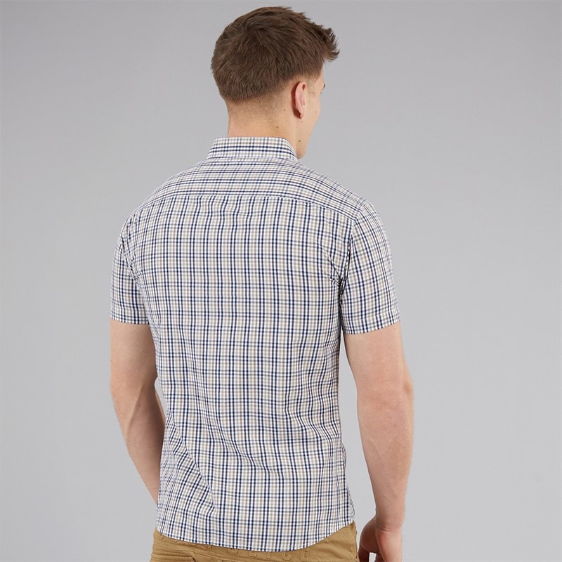 883 Police Mens Lachtcarn Gingham Short Sleeve Shirt Navy/Camel - Image 2