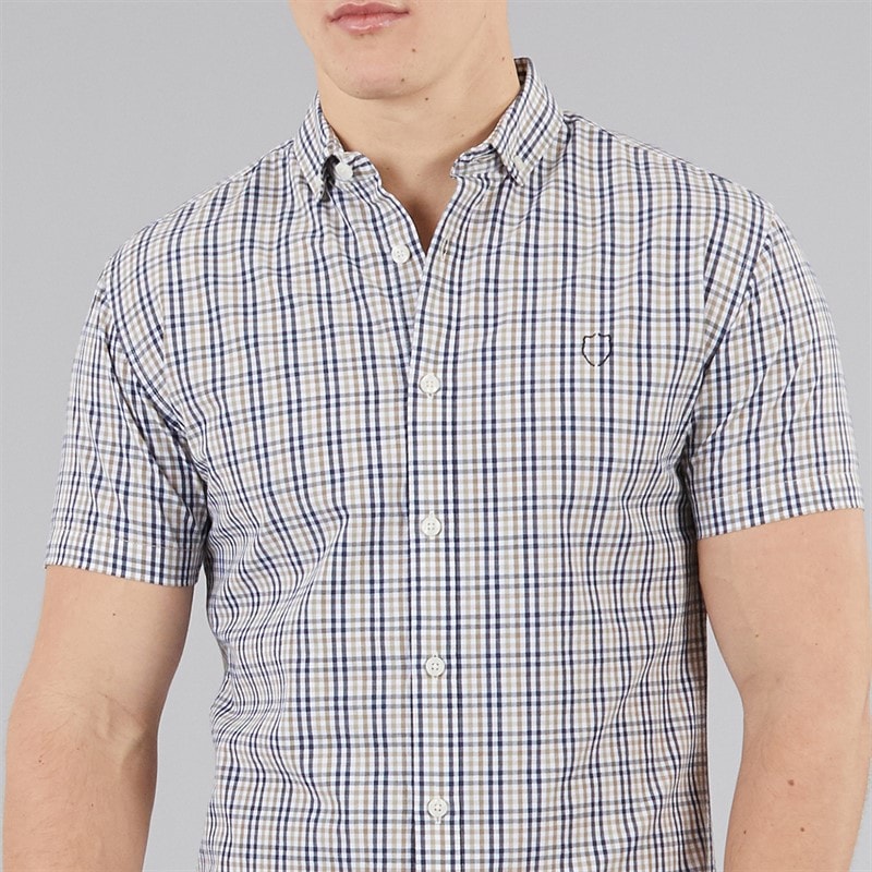 883 Police Mens Lachtcarn Gingham Short Sleeve Shirt Navy/Camel - Image 3