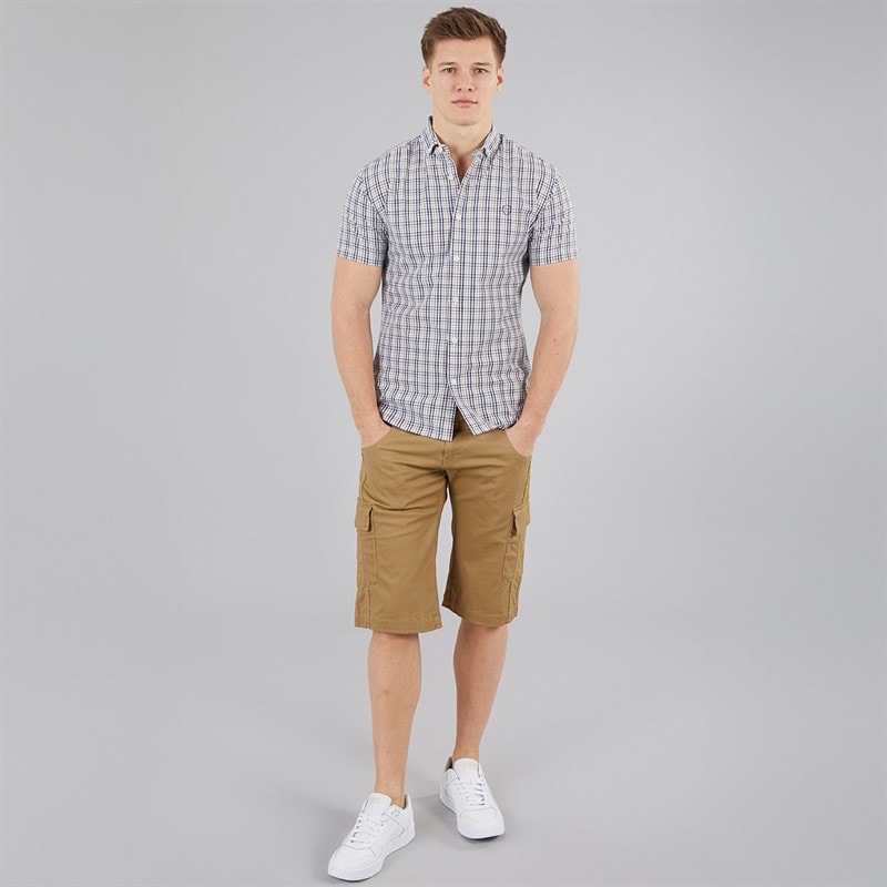 883 Police Mens Lachtcarn Gingham Short Sleeve Shirt Navy/Camel - Image 4