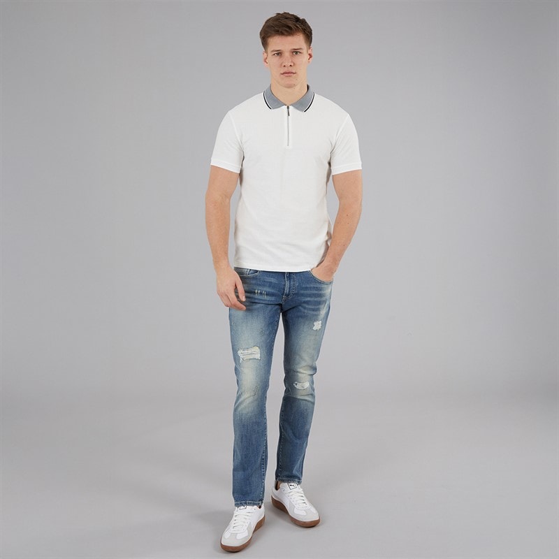 883 Police Mens Snape Quarter Zip Polo Shirt White - Image 4