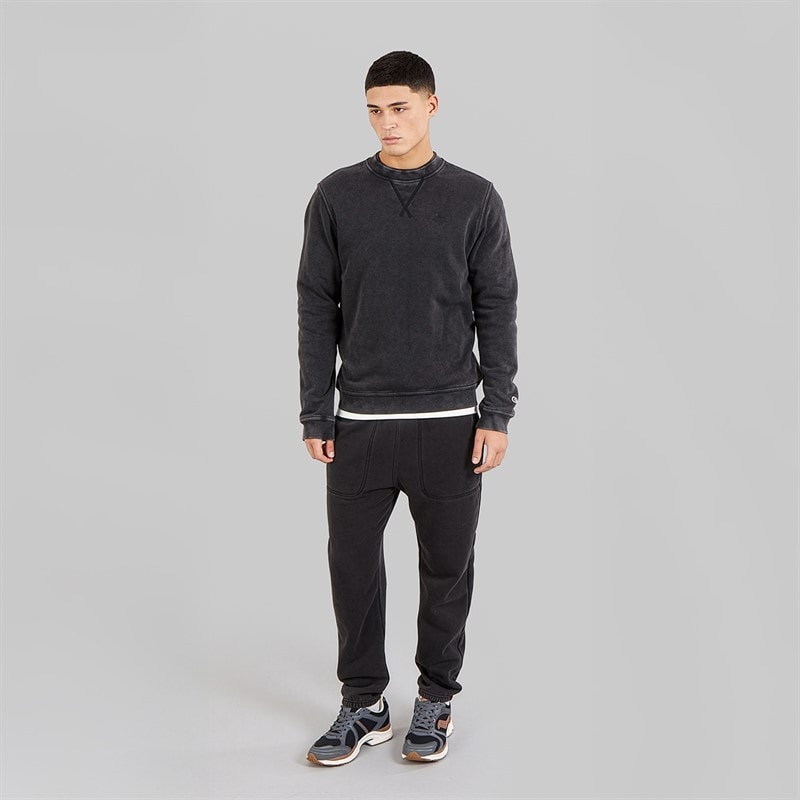 Champion Mens Icons Washed Logo Crew Neck Sweatshirt Black - Image 4