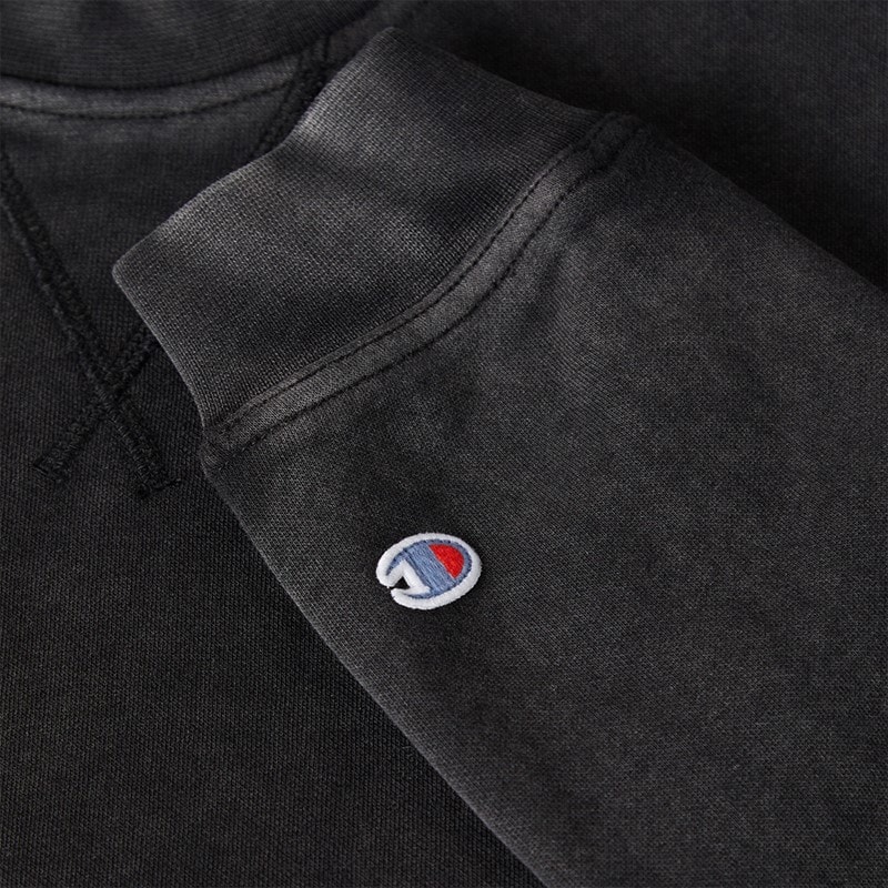 Champion Mens Icons Washed Logo Crew Neck Sweatshirt Black - Image 5