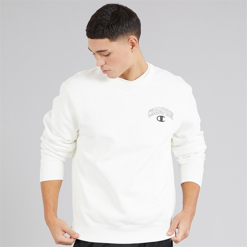 Champion Mens State Of Play Varsity Logo Crew Neck Sweatshirt White