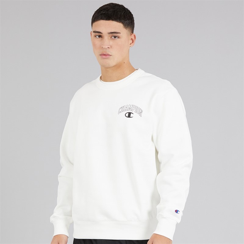 Champion Mens State Of Play Varsity Logo Crew Neck Sweatshirt White - Image 3