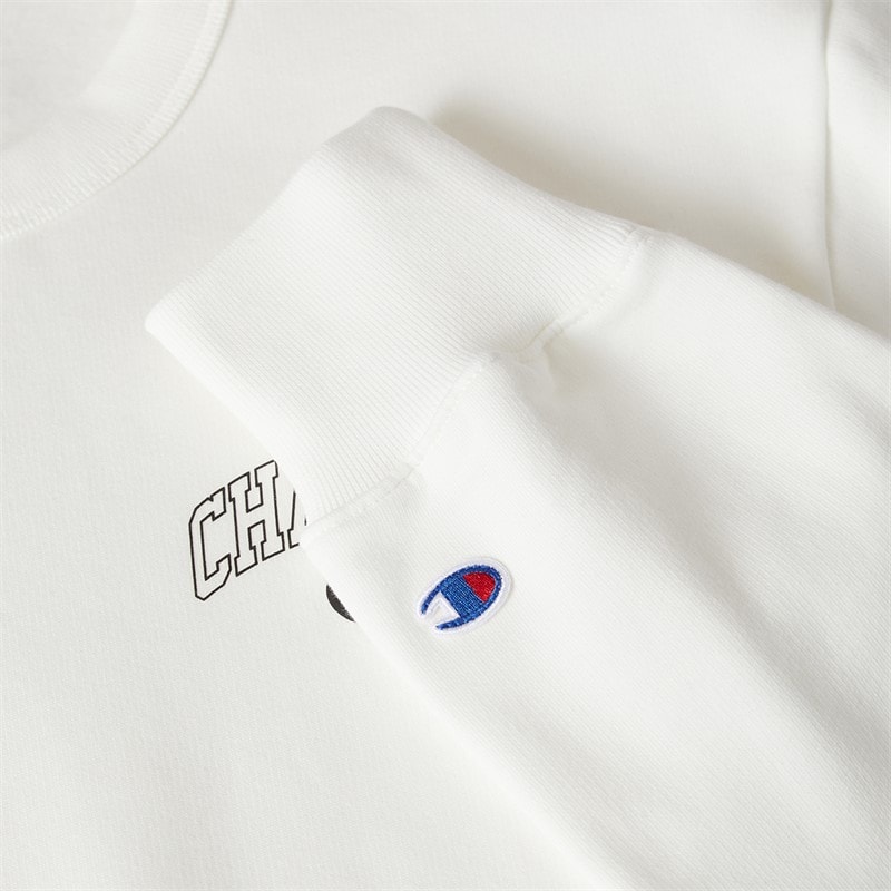 Champion Mens State Of Play Varsity Logo Crew Neck Sweatshirt White - Image 5