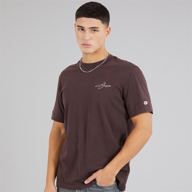 Champion Mens Icons Washed Graphic Back T-Shirt Brown - Image 2