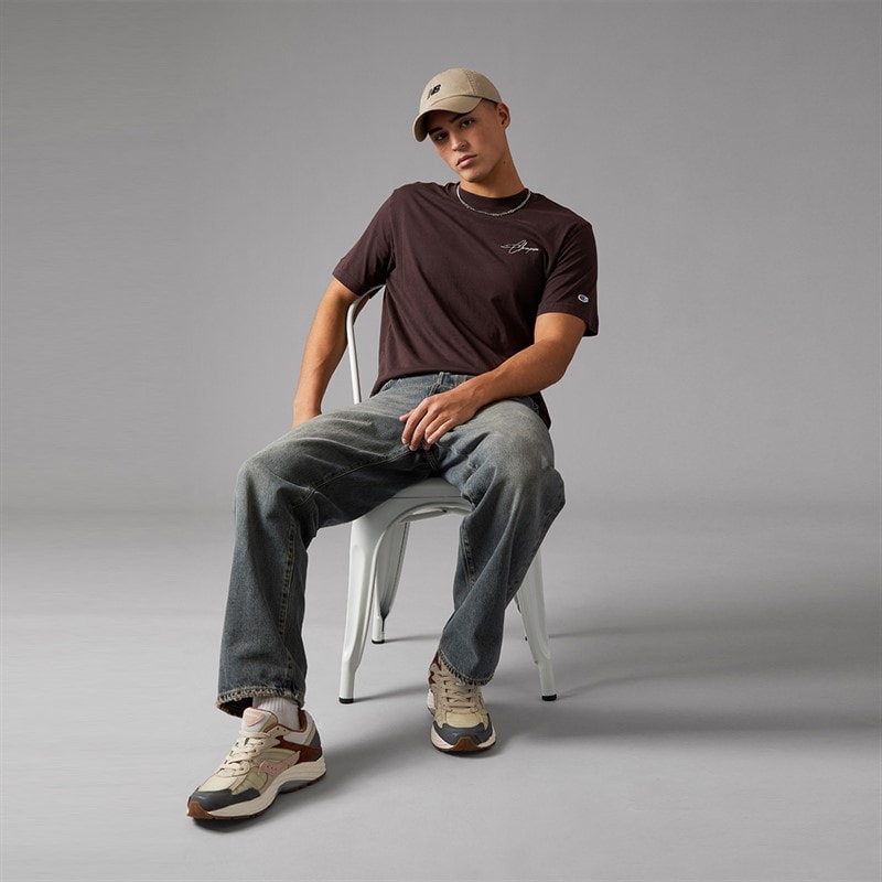 Champion Mens Icons Washed Graphic Back T-Shirt Brown - Image 4