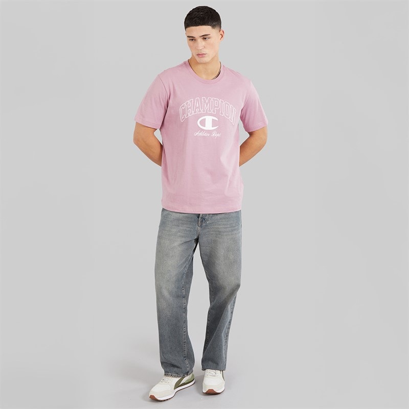 Champion Mens State Of Play Varsity Logo T-Shirt Pink - Image 4