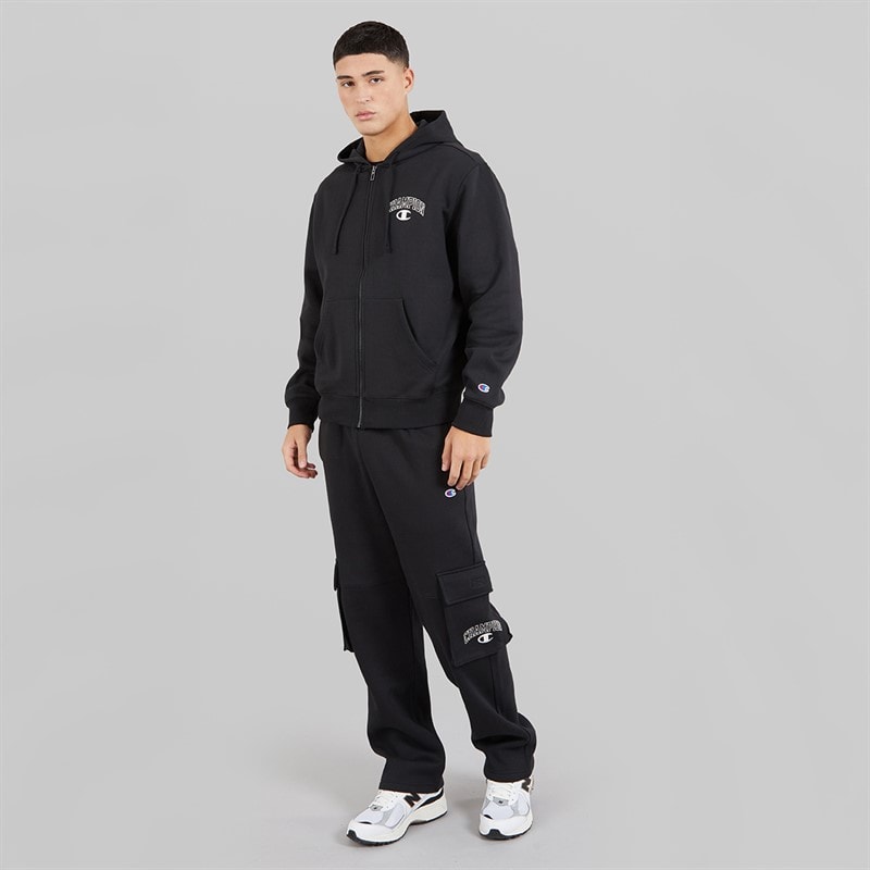 Champion Mens State Of Play Varsity Logo Full Zip Hoodie Black - Image 4