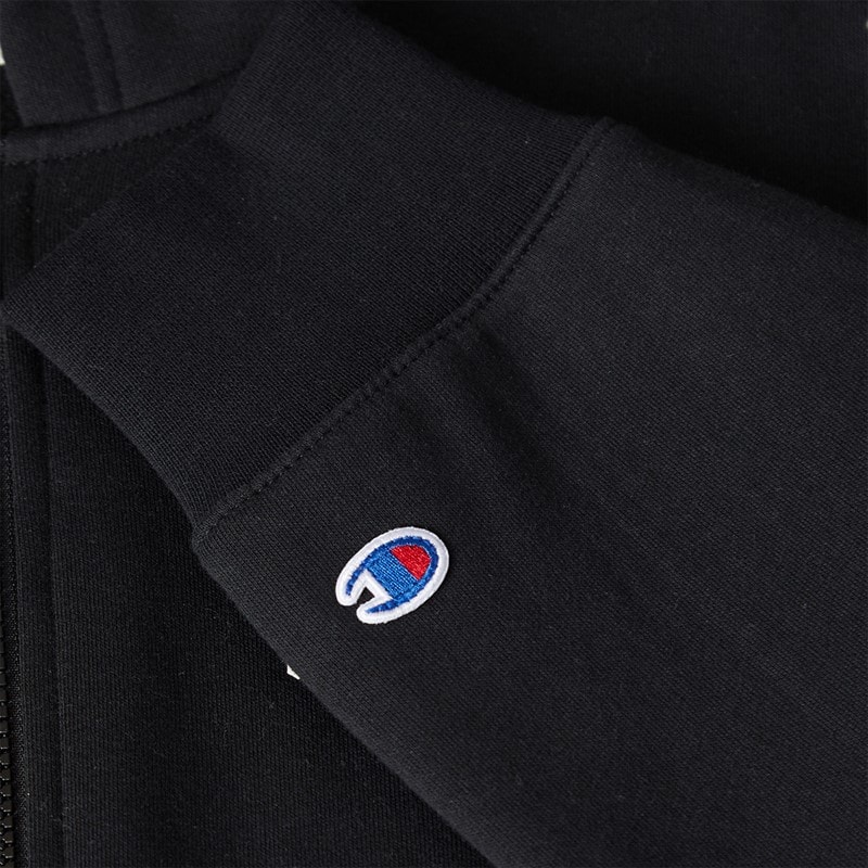Champion Mens State Of Play Varsity Logo Full Zip Hoodie Black - Image 5