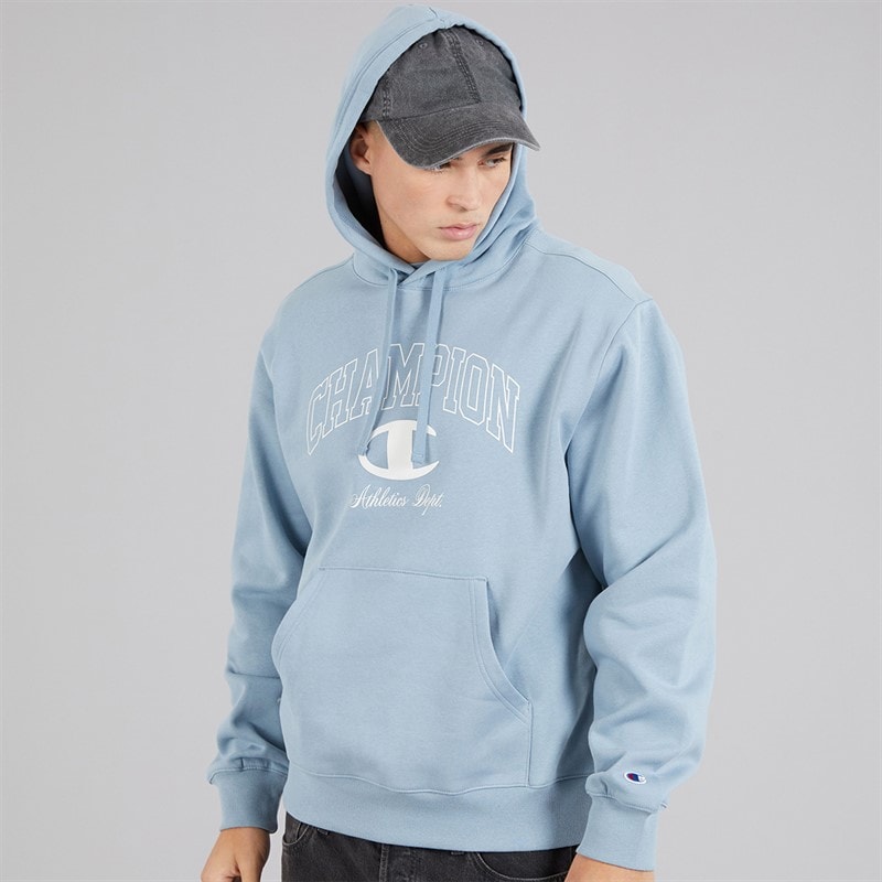 Champion Mens State Of Play Varsity Logo Hoodie Light Blue