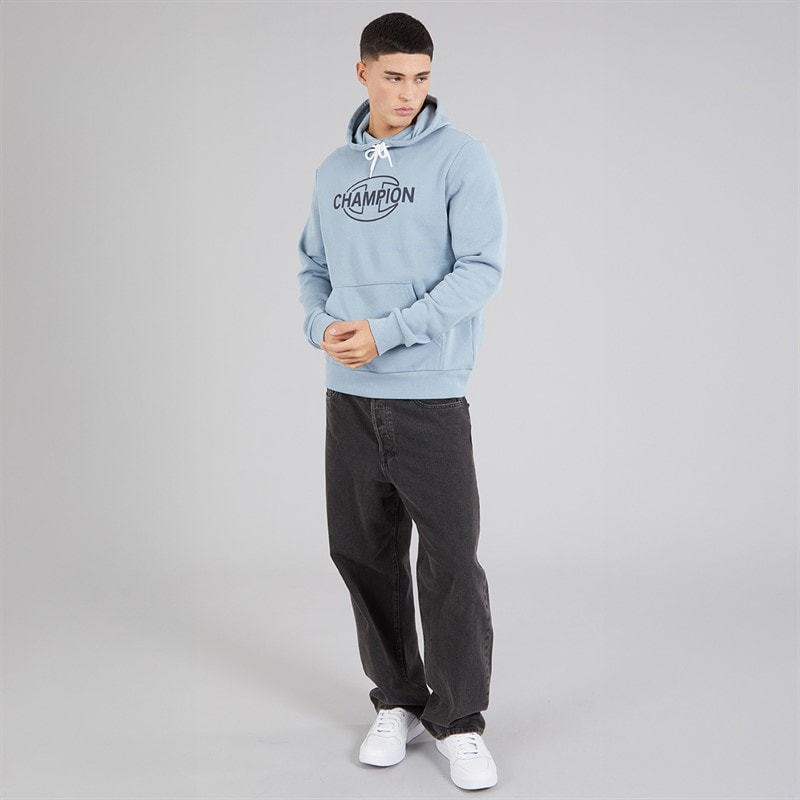Champion Mens Graphic Shop Logo Hoodie Light Blue - Image 4