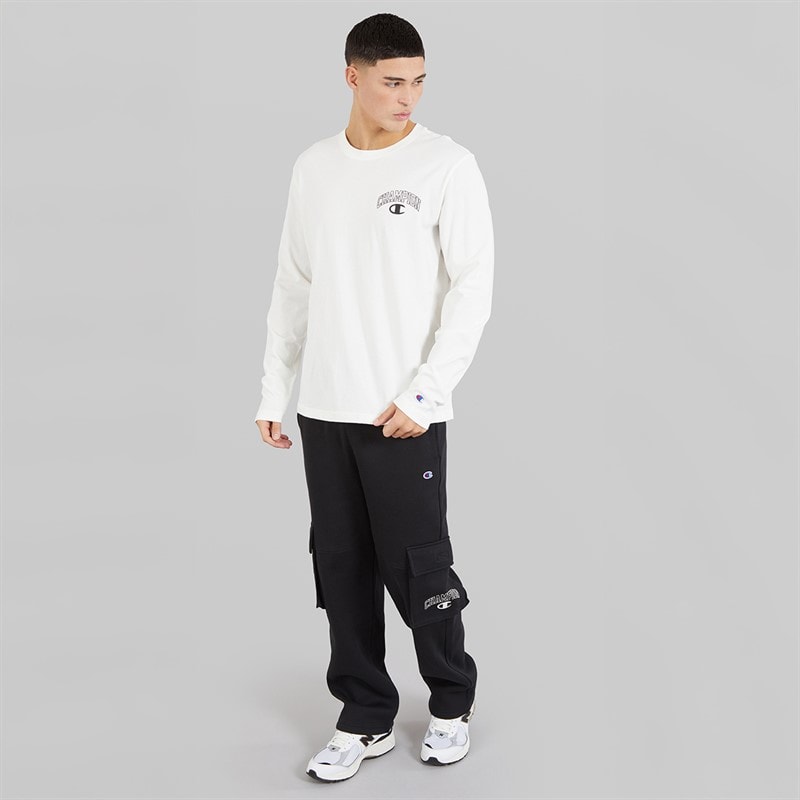 Champion Mens State Of Play Varsity Logo Long Sleeve T-Shirt White - Image 4